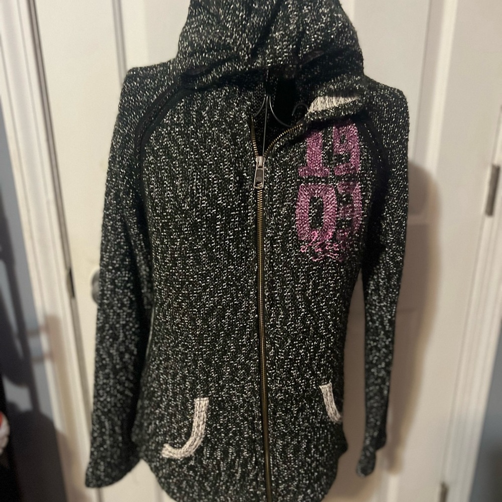 Harley Davidson Women's Black and White Hooded Jacket